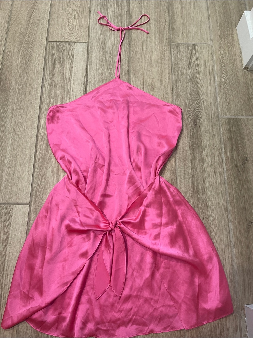 NWT Amanda Uprichard Marrone Silk Halter Mini Dress Pink Rose Ribbon Sz M - Picture 8 of 13